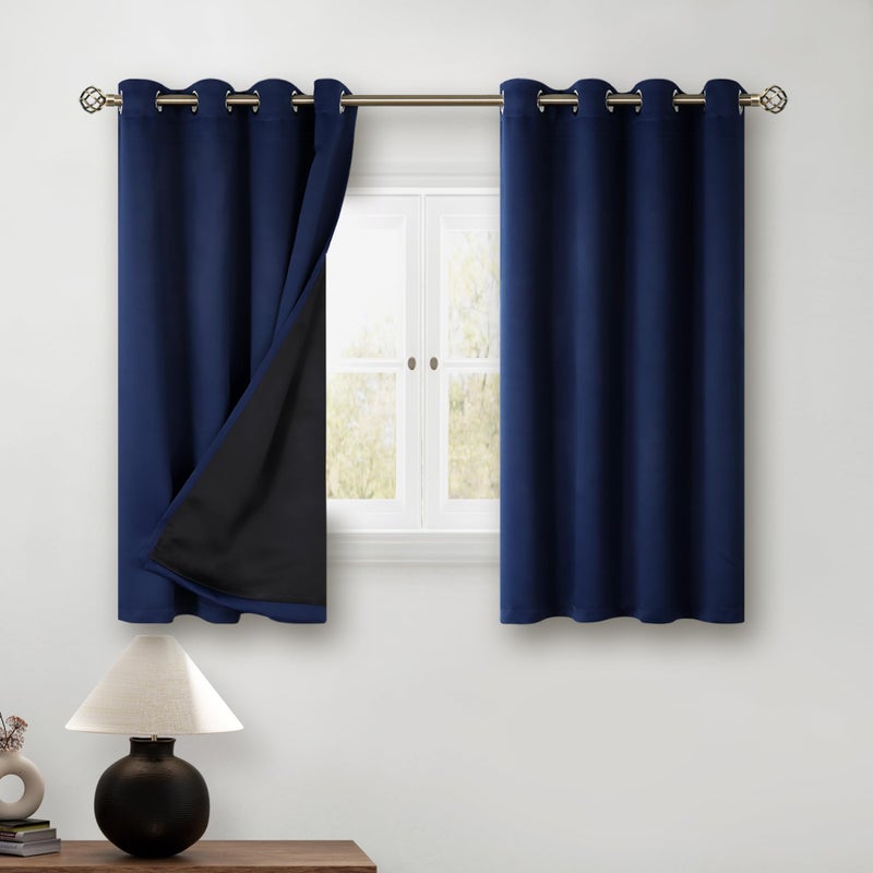 BGment Short 100% Blackout Curtains for Bedroom, Thermal Insulated Energy Efficiency Noise Reducing Grommet Curtains 45 Inch Length with Liner for Small Window 2 Panels Each 52 Inch Wide, Navy Blue - Image 1